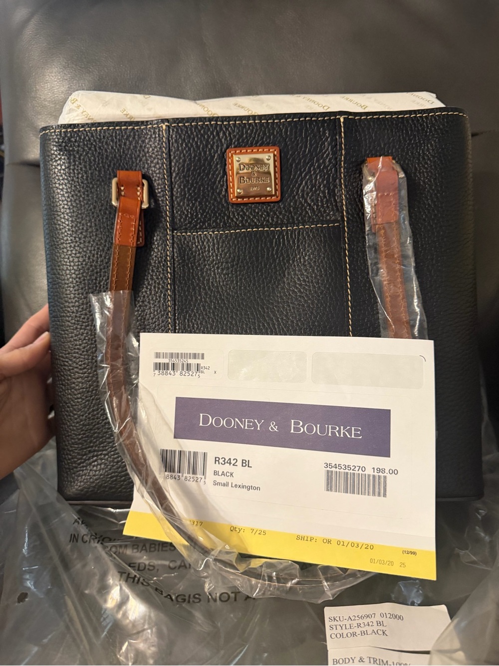 Dooney & Bourke Black Pebble Leather Small Lexington Tote BRAND NEW